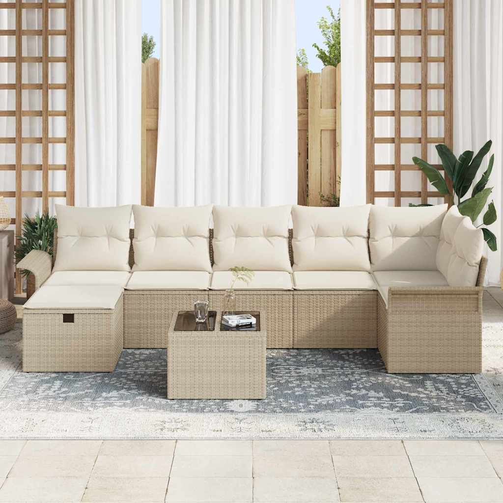 Garten-Sofa-Set mit Kissen mit Speicher 8 pcs Beige Poly Rattan